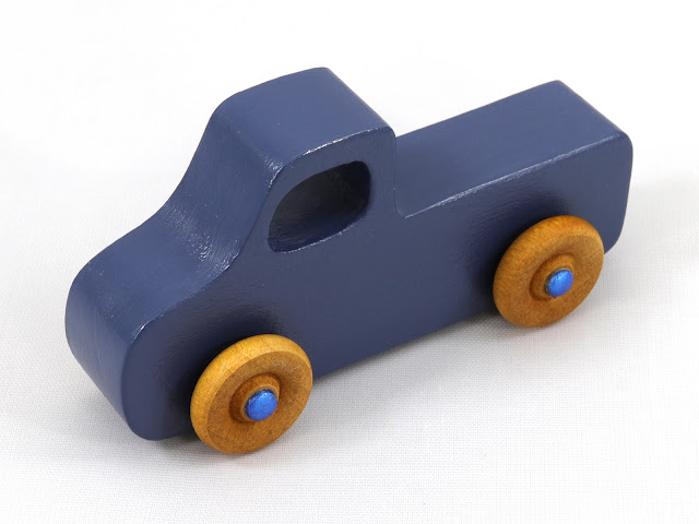 Wood Toy Truck, Handmade and Finished with  Military Blue and Metallic Blue Acrylic Paint And Amber Shellac, Play Pal Series Pickup