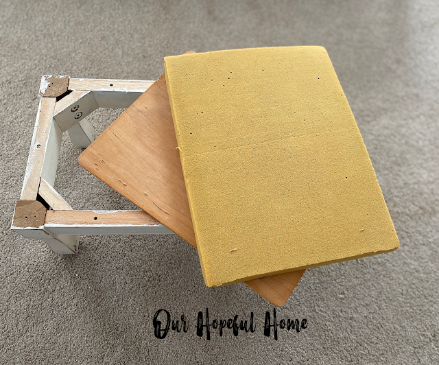 wooden footstool base foam cushion wooden board