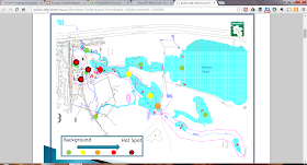 screen shot of the detailed map showing contamination at 300 Fisher St and Mine Brook