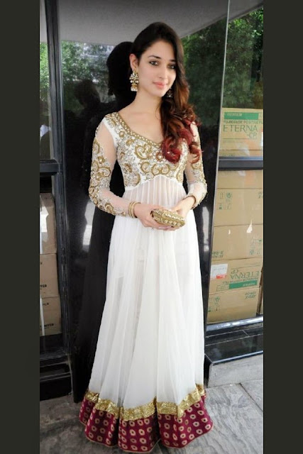 1820-Tamannah Bhatia In White Resham Embroidery Anarkali Suit