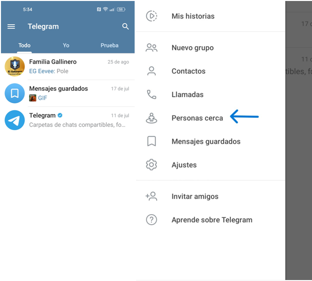 Ir a "Personas cerca" en Telegram