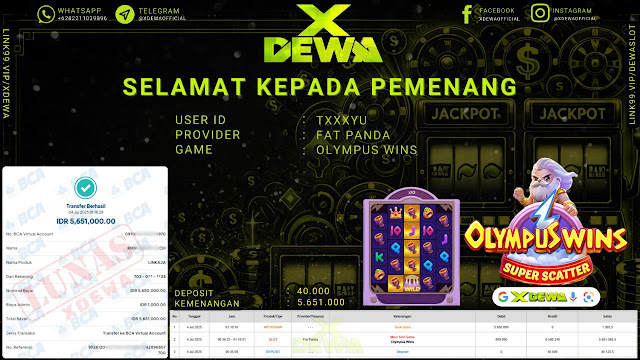 Jackpot Olympus Wins Super Scatter  XDEWA  Jackpot 5.650.000