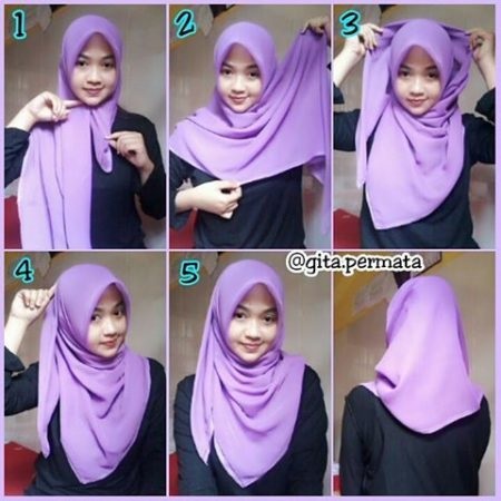 cara memakai kerudung segi empat untuk wajah bulat untuk sekolah