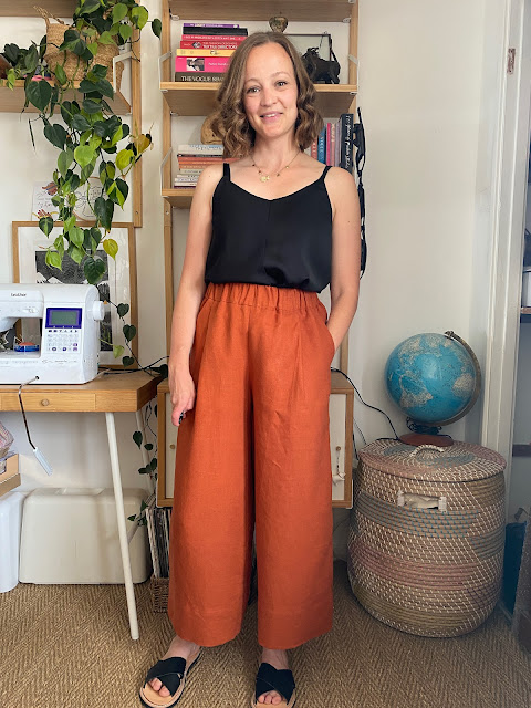 Diary of a Chain Stitcher: Birgitta Helmerson Zero Waste Block Pants in Heavyweight Paprika Linen from The Fabric Store