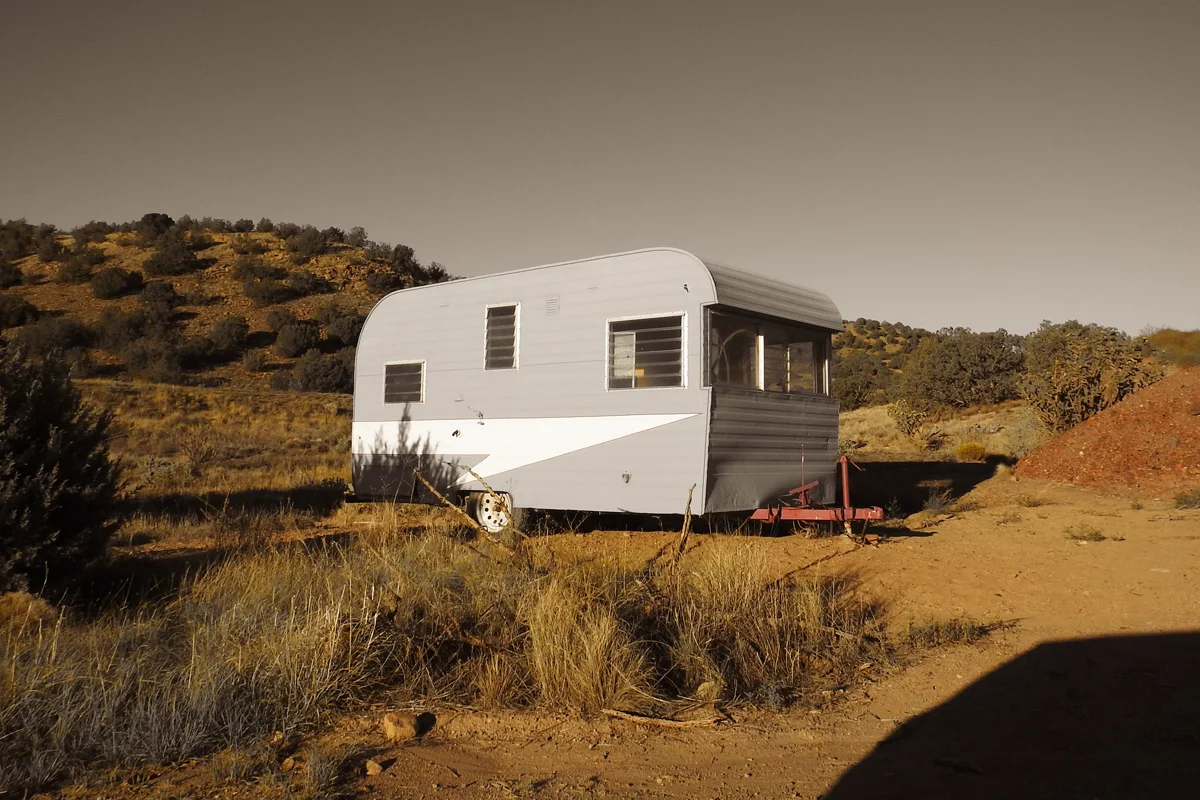 gray rv in the middle of australia