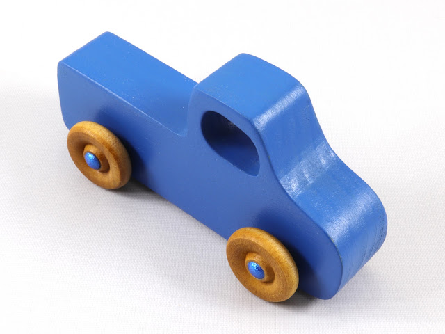 Wood Toy Truck, Handmade and Finished with Indigo Blue & Metallic Blue Acrylic Paint and Amber Shellac, Pickup from the Play Pal Series