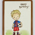 Card with blond football player boy