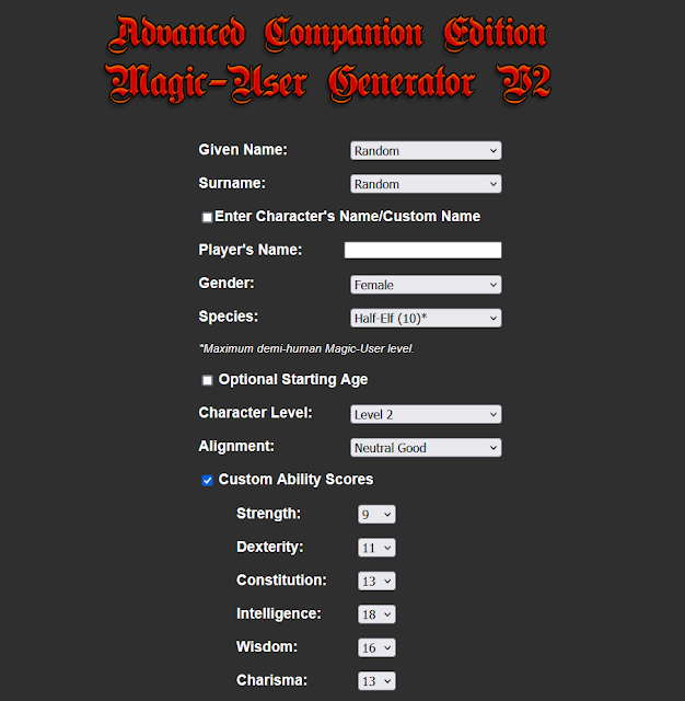 Labyrinth Lord Advanced Magic-User Generator Version 2