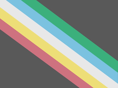The Disability Pride Flag, as adopted in 2021. Against a muted gray background: straight diagonal stripes in muted colors that are, from left to right: red, yellow, white, blue, and green.