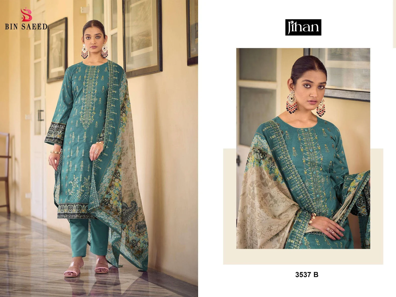 Design 3537 Bin Saeed Jihan Lawn Self Embroidrey Karachi Salwar Suits
