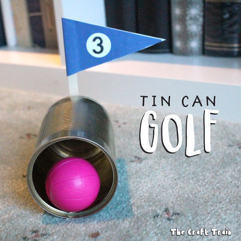 Tin can golf activity for preschoolers