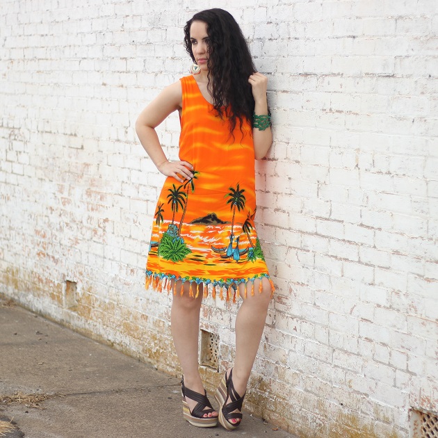 Orange Tropical Scene Dress