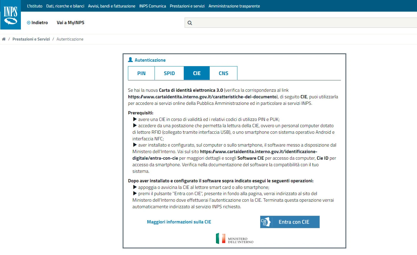 Servizi Inps con Carta di Identità Elettronica