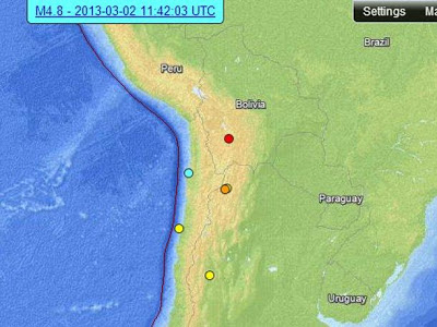 Epicentro sismo 5,1 grados Antofagasta, Chile, 02 de Marzo de 2013