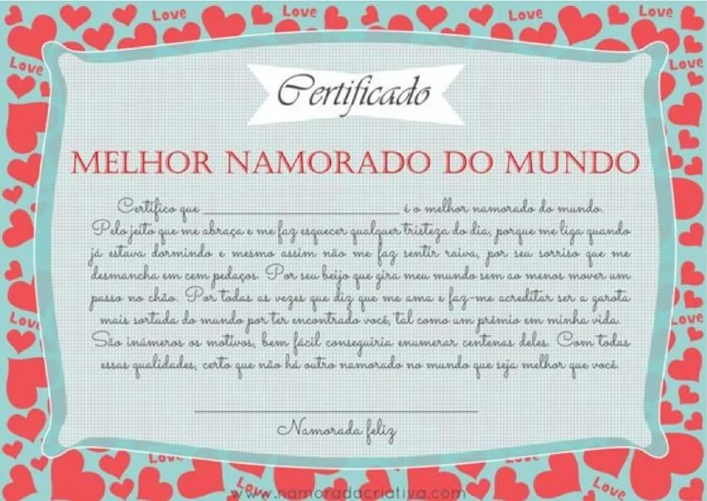 Certificados de Melhor Namorado do Mundo: como surpreender o seu amor no Dia dos Namorados