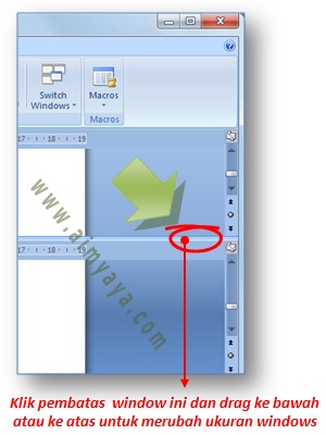 Gambar: cara menghilangkan / membuang split window di Microsoft Word