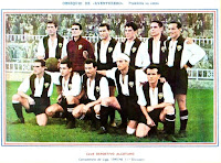 C. D ALCOYANO. Temporada 1945-46. Pitarch, Quiles, Gil, Cano, Bolinches, Botana. Vidal, Mendi, Quisco, Costa y Pérez. C. F. BARCELONA 2 C. D. ALCOYANO 0. 07/10/1945. Campeonato de Liga de 1ª División, jornada 3. Barcelona, Campo de Las Corts. GOLES: 1-0: 11’, César. 2-0: 53’, Bravo.