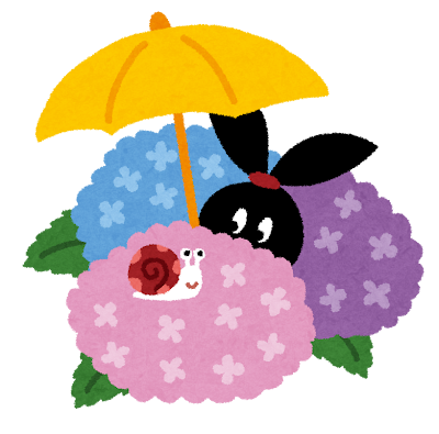 紫陽花とカタツムリのイラスト