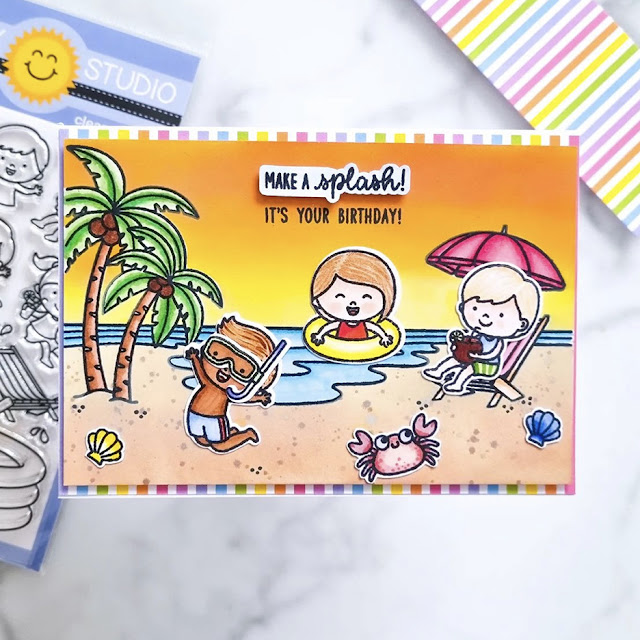 Sunny Studio Stamps: Kiddie Pool Ocean View Customer Card by Card a Lize