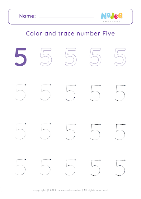 Free Printable Number Tracing Worksheets - number five
