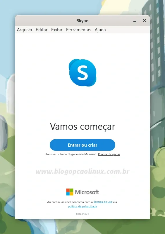 Skype executando no Fedora 37 Workstation