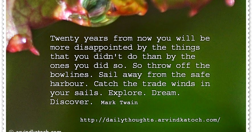 Twenty Years From Now You Will Be More Disappointed Daily Quote By Mark Twain Best Daily Thoughts With Meanings