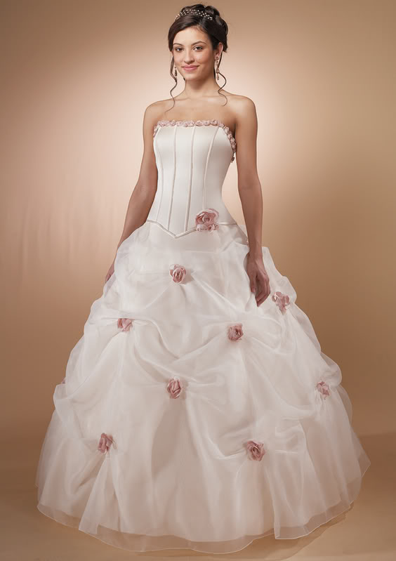 White Wedding Dresses With Pink Accents. Pretty Pink Wedding Dresses