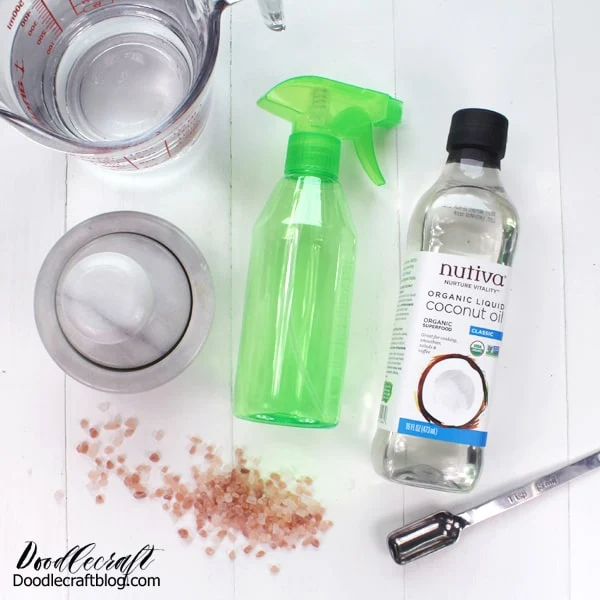 Ingredients needed for DIY homemade Coconut Sea salt hair texturizing spray.