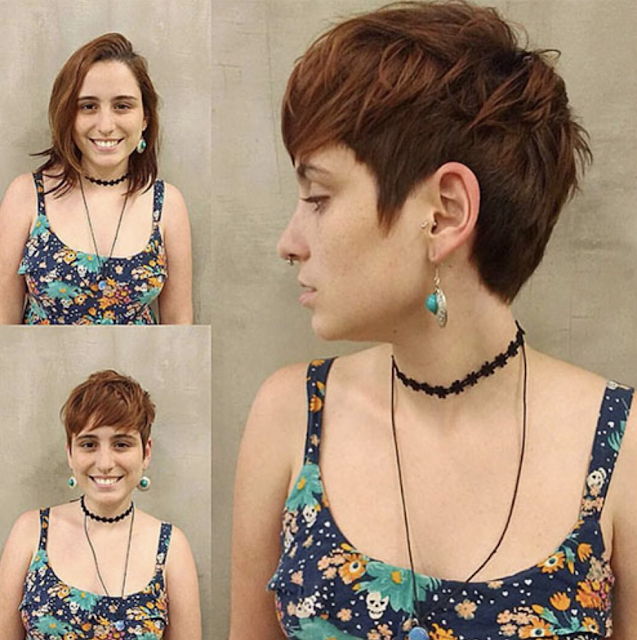 side shaved pixie haircut with bangs