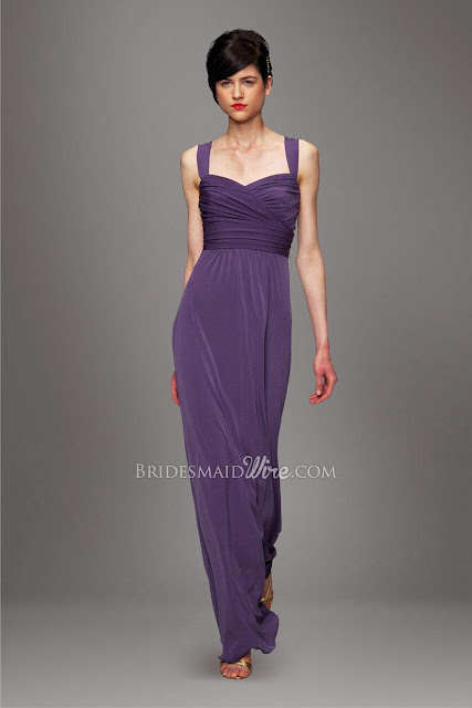 Light Purple Sweetheart Neckline Double Straps Pleated Bodice A Line Floor Length Chiffon Bridesmaid Dress