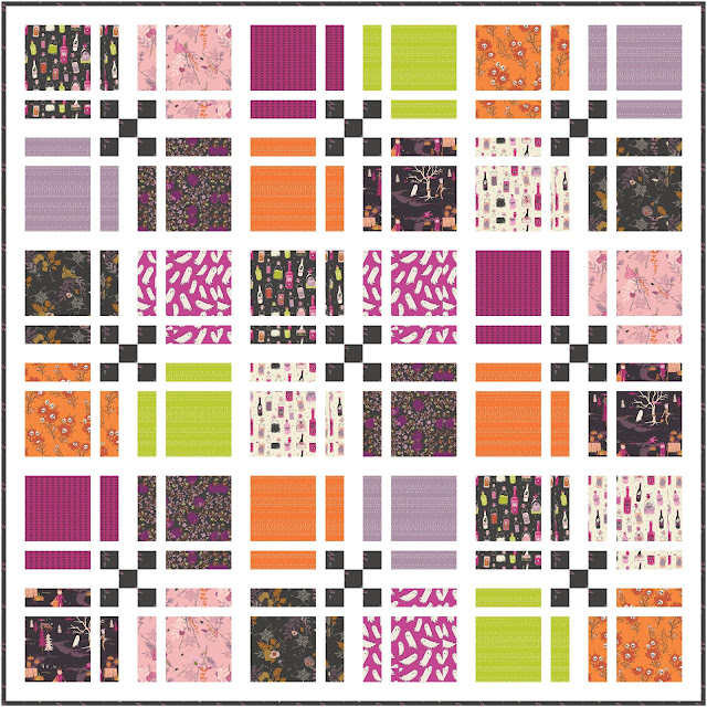 Stay Square quilt pattern in Spooky 'n Witchy fabrics by Art Gallery Fabrics