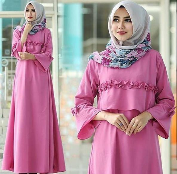50 Model  Long  Dress  Lengan Panjang Modern Muslimah 