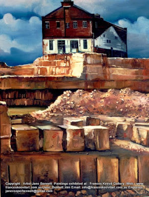 plein air oil painting of sandstone, McCaffrey's stables, Pyrmont painted by industrial heritage artist Jane Bennett