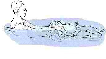 Image of a Parent / carer holding a young child in a float on back position. Something I teach in swimming lesson plans.