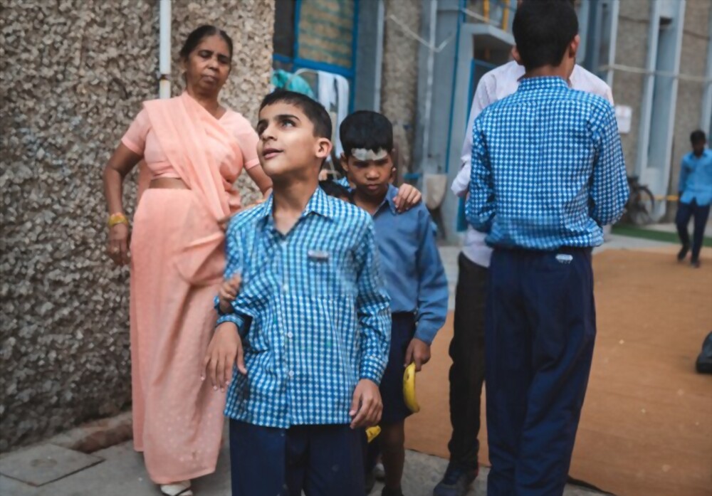Blind School Children in India walking