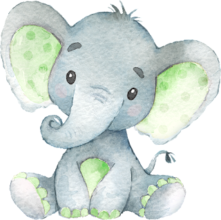 Imágenes de Elefantitos Bebés en Verde y en Gris, con Fondo Transparente para Descargar Gratis.