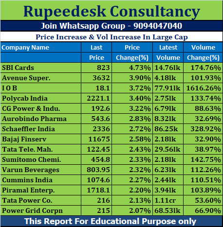 Price Increase & Vol Increase In Large Cap