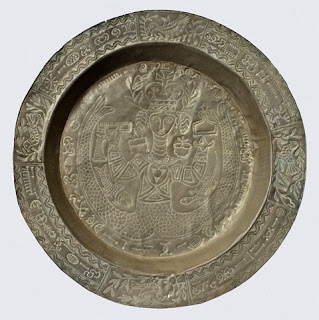 Circular brass tray  with mermaid design