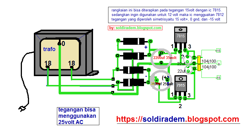Cara Merakit Power  Supply  15 CT  15 Menggunakan IC 7815 