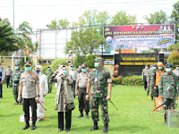 Ratusan Personel Gabungan Gelar Aksi Semprot Disinfektan di Kabupaten Brebes