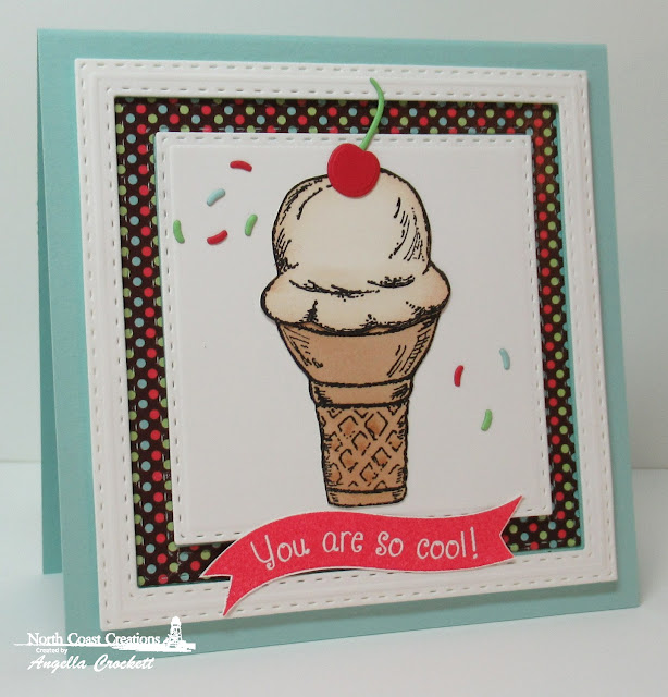 NCC What's The Scoop?, NCC Sweet Shoppe Paper Collection, ODBD Custom Beverage Cup Dies, ODBD Custom Double Stitched Squares Dies, Card Designer Angie Crockett