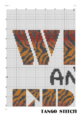 Wild and free tiger print nursery cross stitch pattern, Tango Stitch