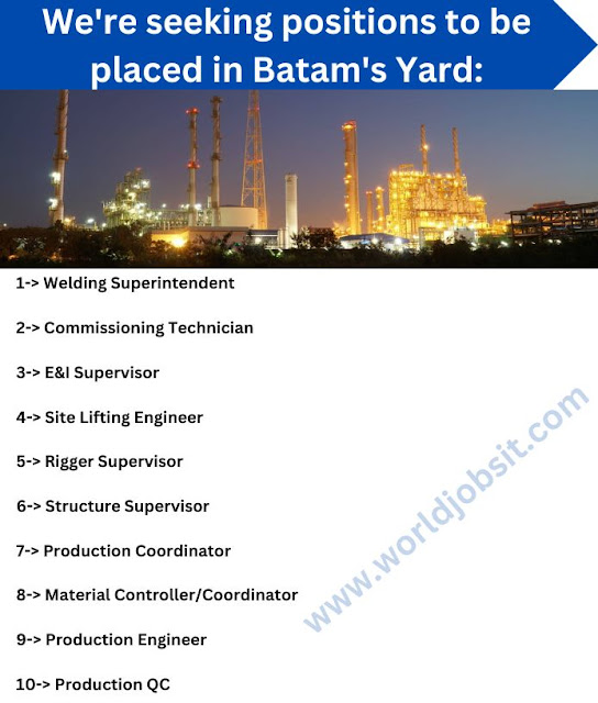 We're seeking positions to be placed in Batam's Yard: