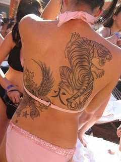 sexy Japanese girl tiger tattoo on back body