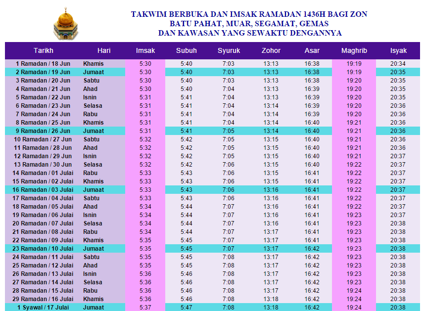 Zamani 84: Jadual Waktu Berbuka Puasa Dan Imsak 2015 Bagi ...