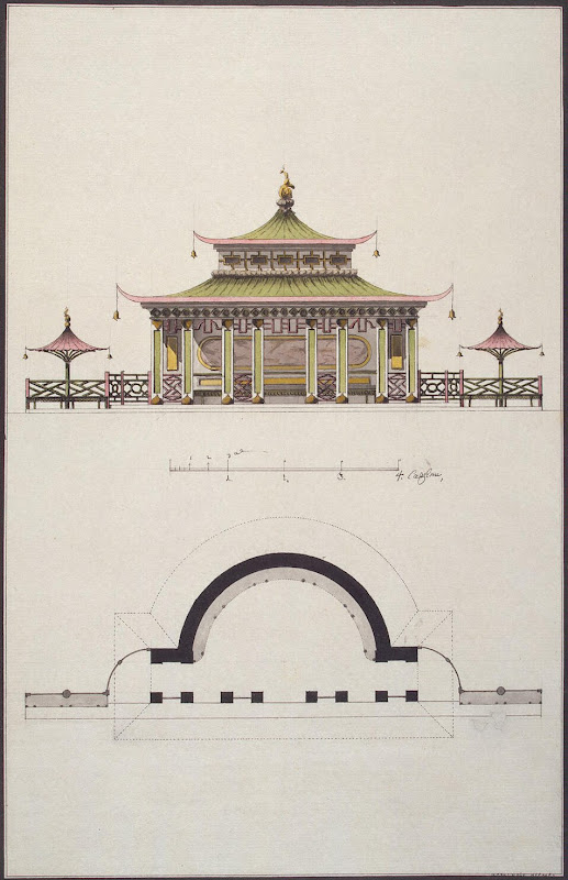 Plan and Design of the Facade of a Chinese Pavilion by Ilya Vasilyevich Neyelov - Architecture Drawings from Hermitage Museum