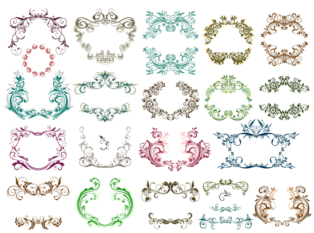 Ai Eps イラストレーター 花柄の古風なヴィンテージ フレームとボーダー Vintage Frames And Decorative Borders With Floral Classic Ornaments イラスト素材