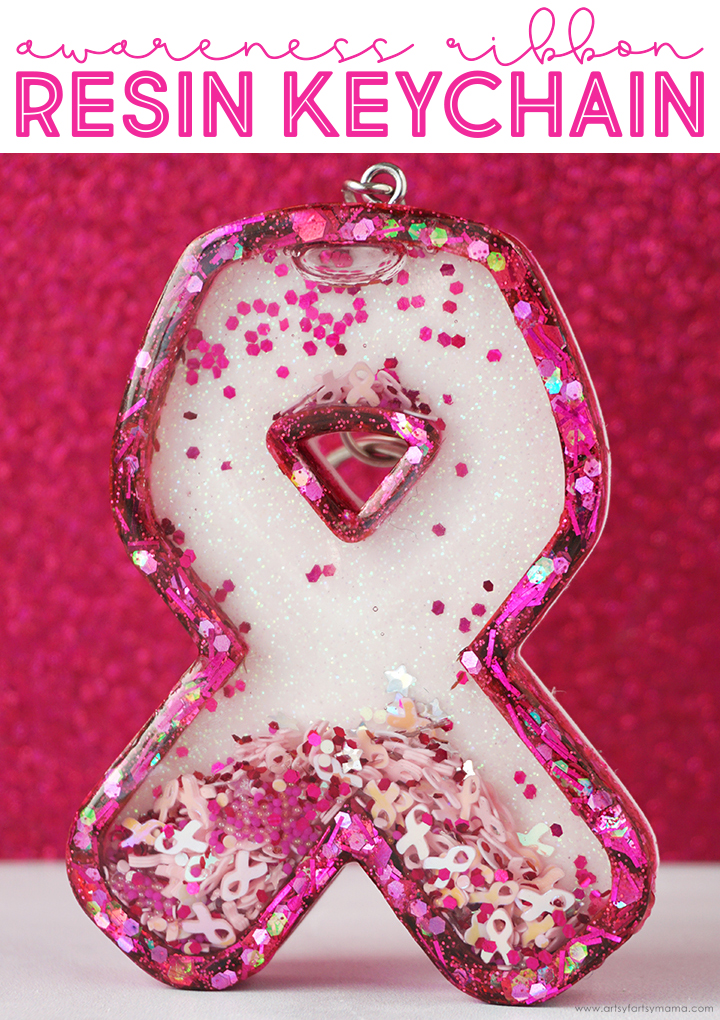Breast Cancer Awareness Ribbon Resin Shaker Keychains
