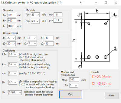 7. RC rectangular section in bending (deflection calculation, f - ?)