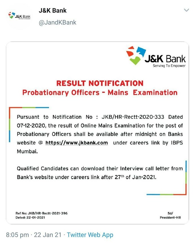 JK Bank PO Mains Result Declared | Check Here